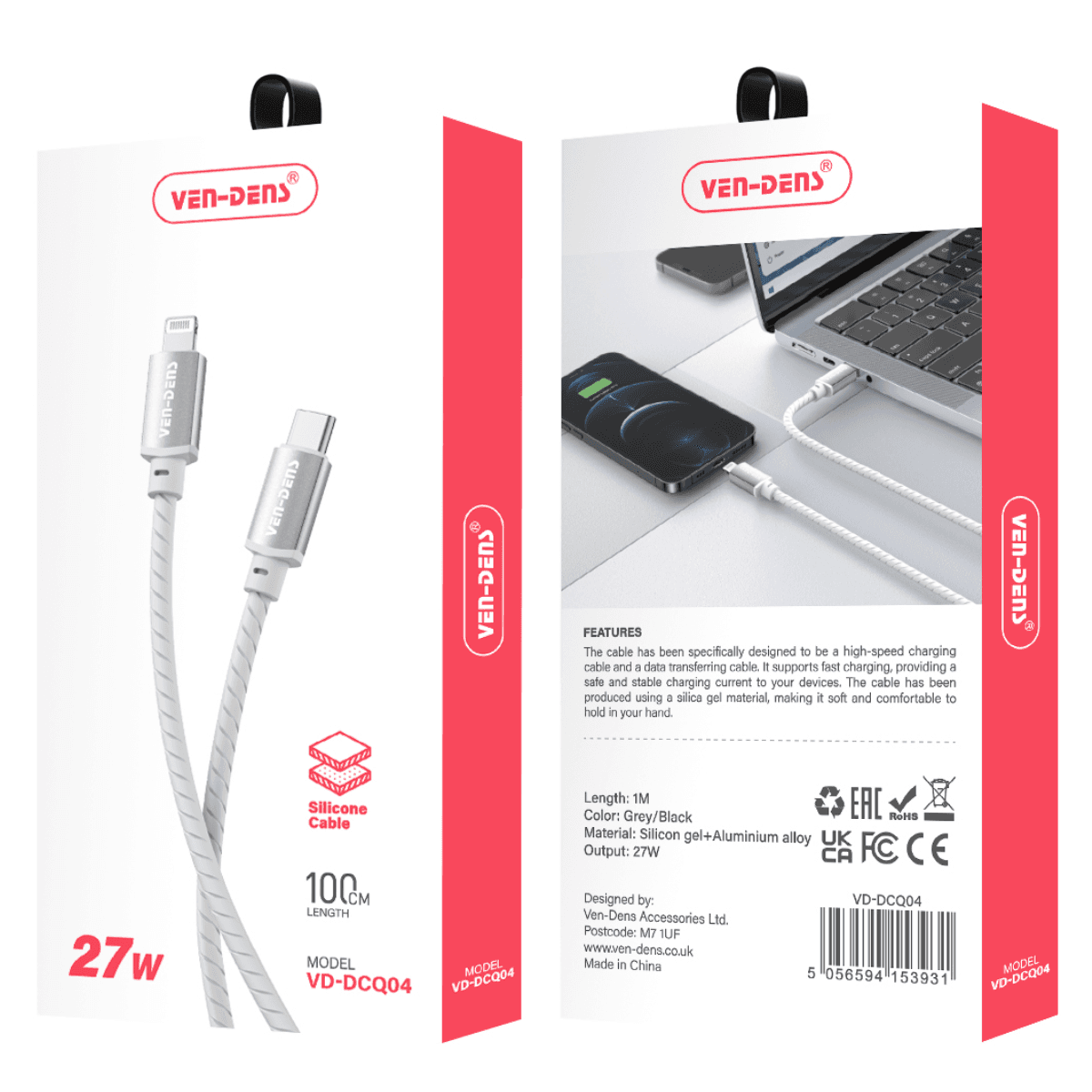 27W Silicone USB C to Lightning Charging Cable | Heat-Resistant & Fast Charging | VD-DCQ04 - Image 2