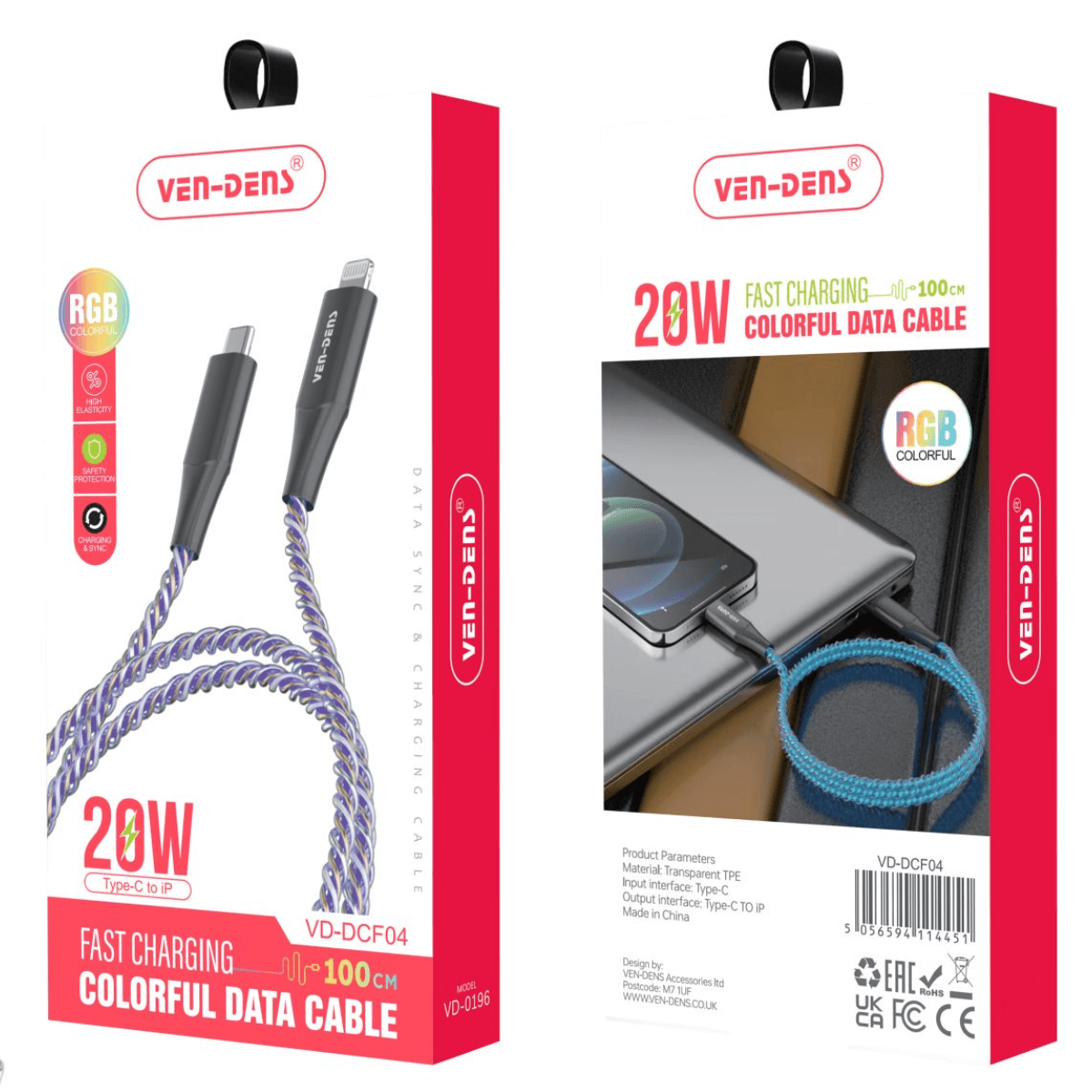 Colorful Fast Charging USB C to Lightning Cable | Heat-Resistant & 9.5V Output | VD-DCF04 - Image 2