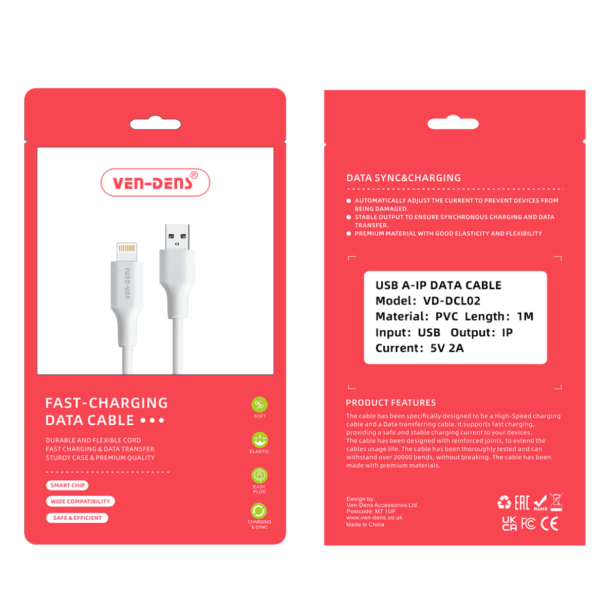Fast Charging USB A to Lightning Cable | Heat-Resistant & 9.5V Output | VD-DCL02 - Image 2