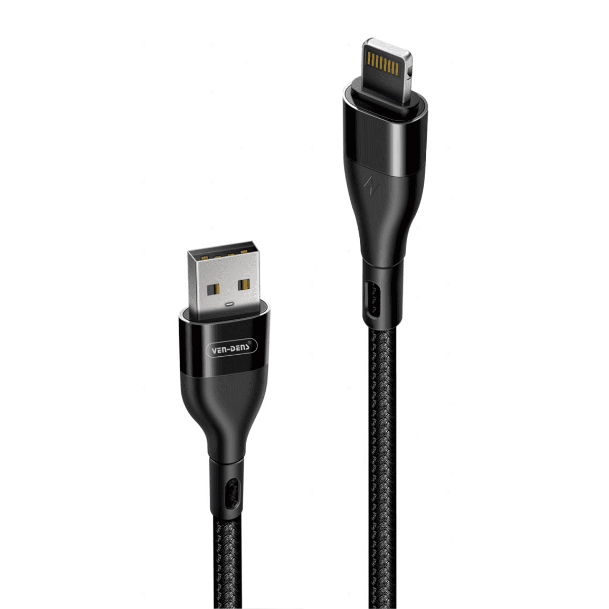 USB to Lightning Charging Cable (2A, Nylon, 1.5m, Black) | Safe & Durable | VD-0314 - Image 1