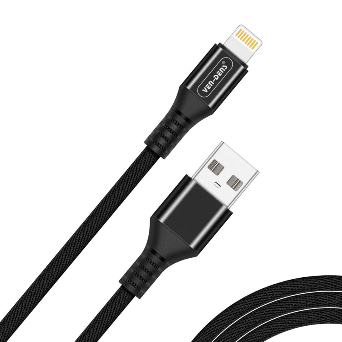 USB to Lightning Fast Charging Cable (2A, Nylon, 1.5m, Black) | Safe & Durable | VD-0319 - Image 1