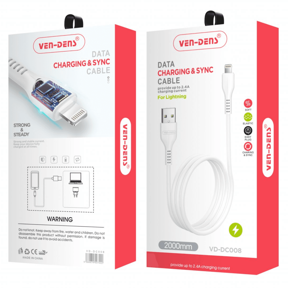 USB to Lightning Charging Cable (2.4A, 2m, White) | Safe & Reliable | VD-DC008 - Image 2