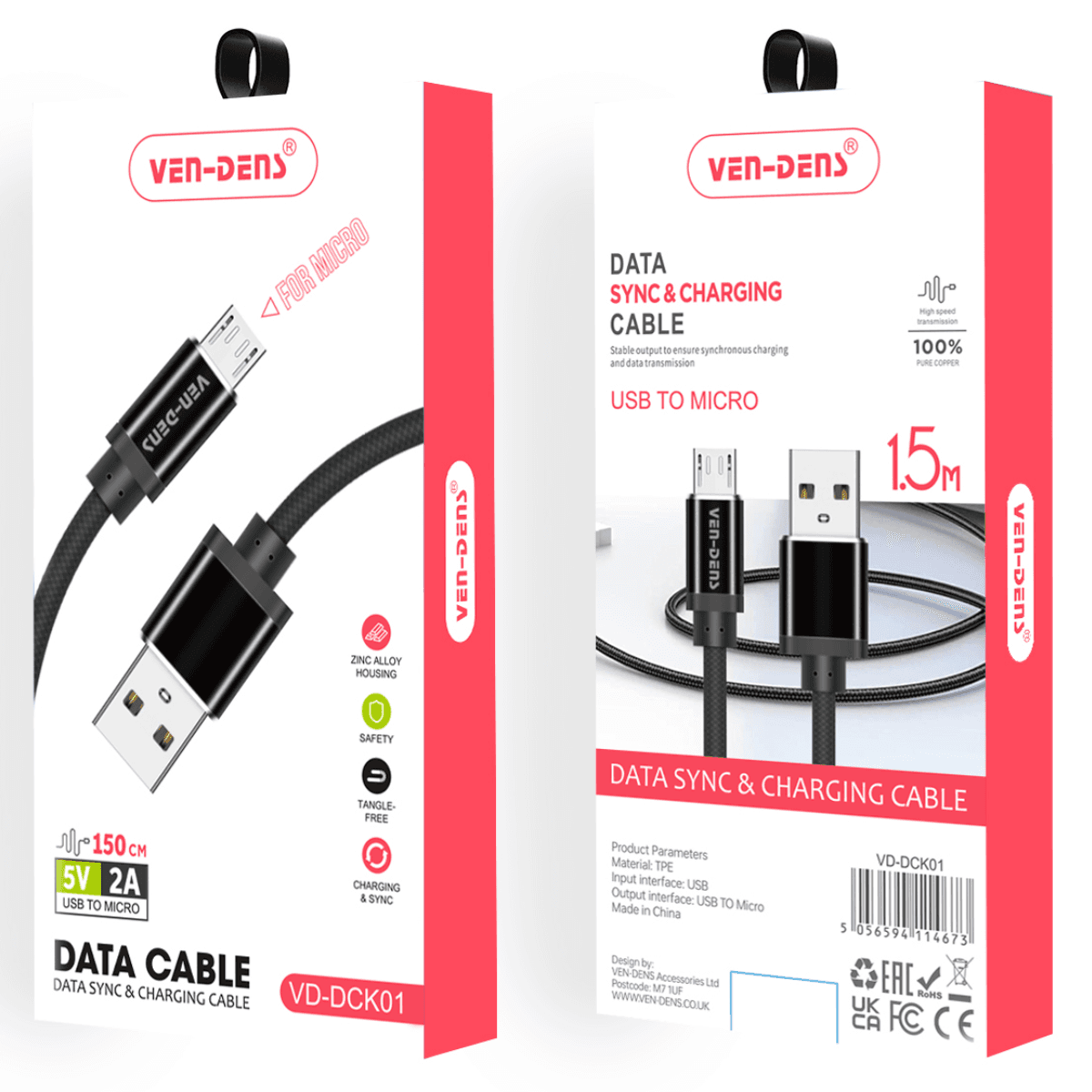 Data Sync & Fast Charging USB A to Micro USB Cable – Durable, Safe, and Tangle-Free | VD-DCK01 - Image 2