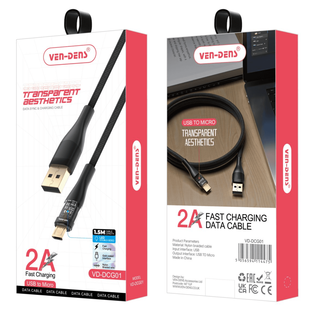 Transparent Aesthetic Data Sync & Fast Charging USB A to Micro USB Cable – Durable, Safe, and Stylish | VD-DCG01 - Image 2