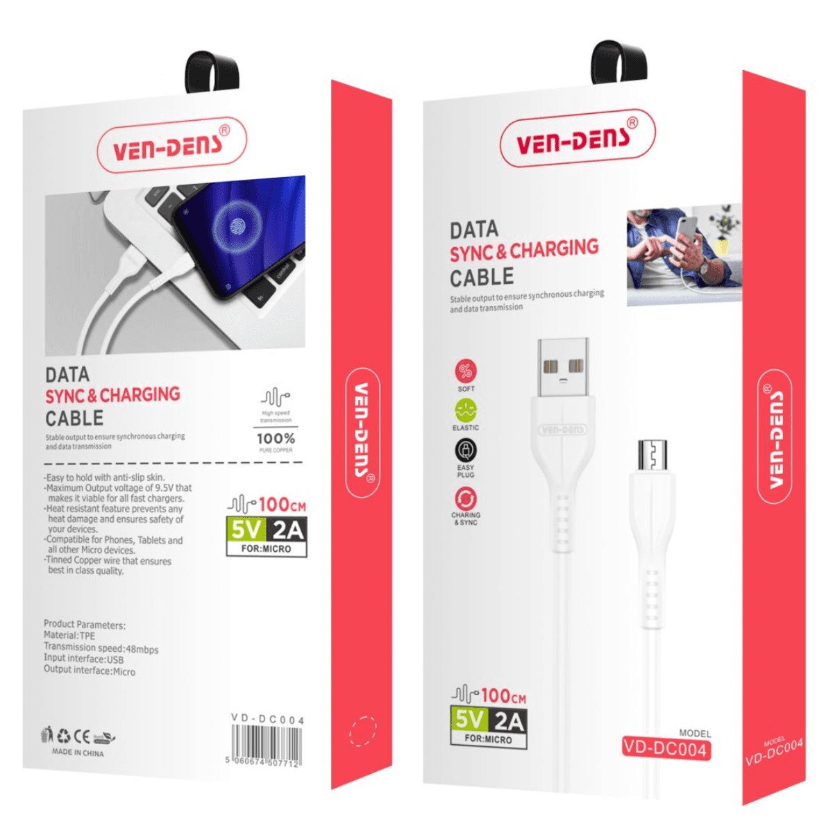USB to Micro Charging Cable 2A (White, 1 Meter) – Fast, Durable & Heat Resistant | VD-DC004 - Image 2