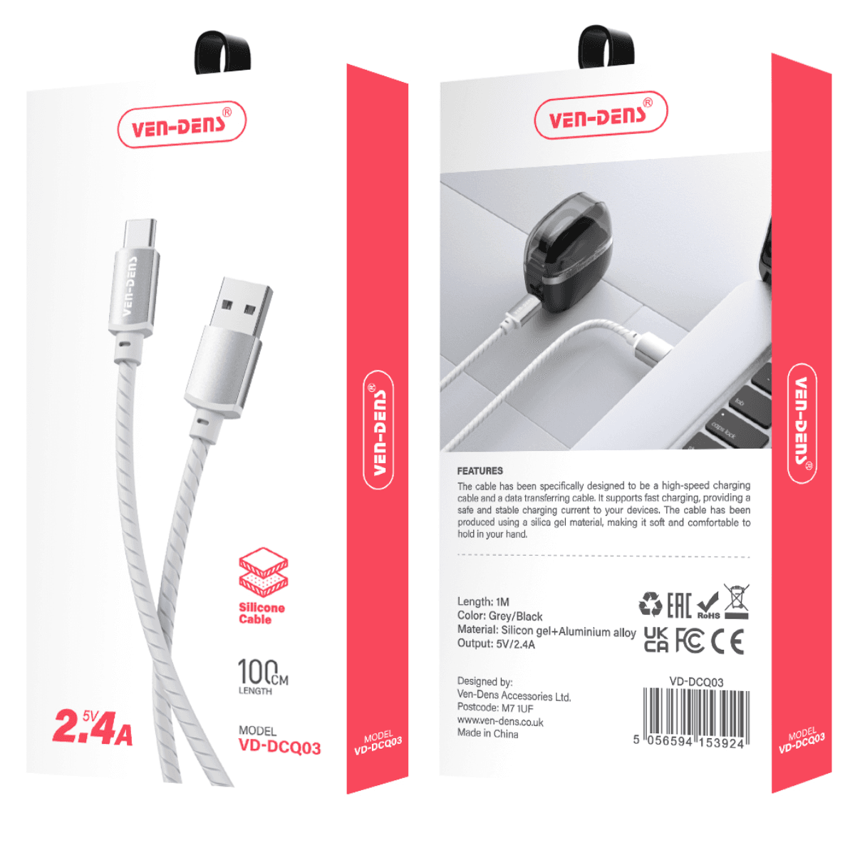 2.4A 5V Silicone USB A to USB-C Cable – Durable, Heat-Resistant, and Efficient | VD-DCQ03 - Image 2