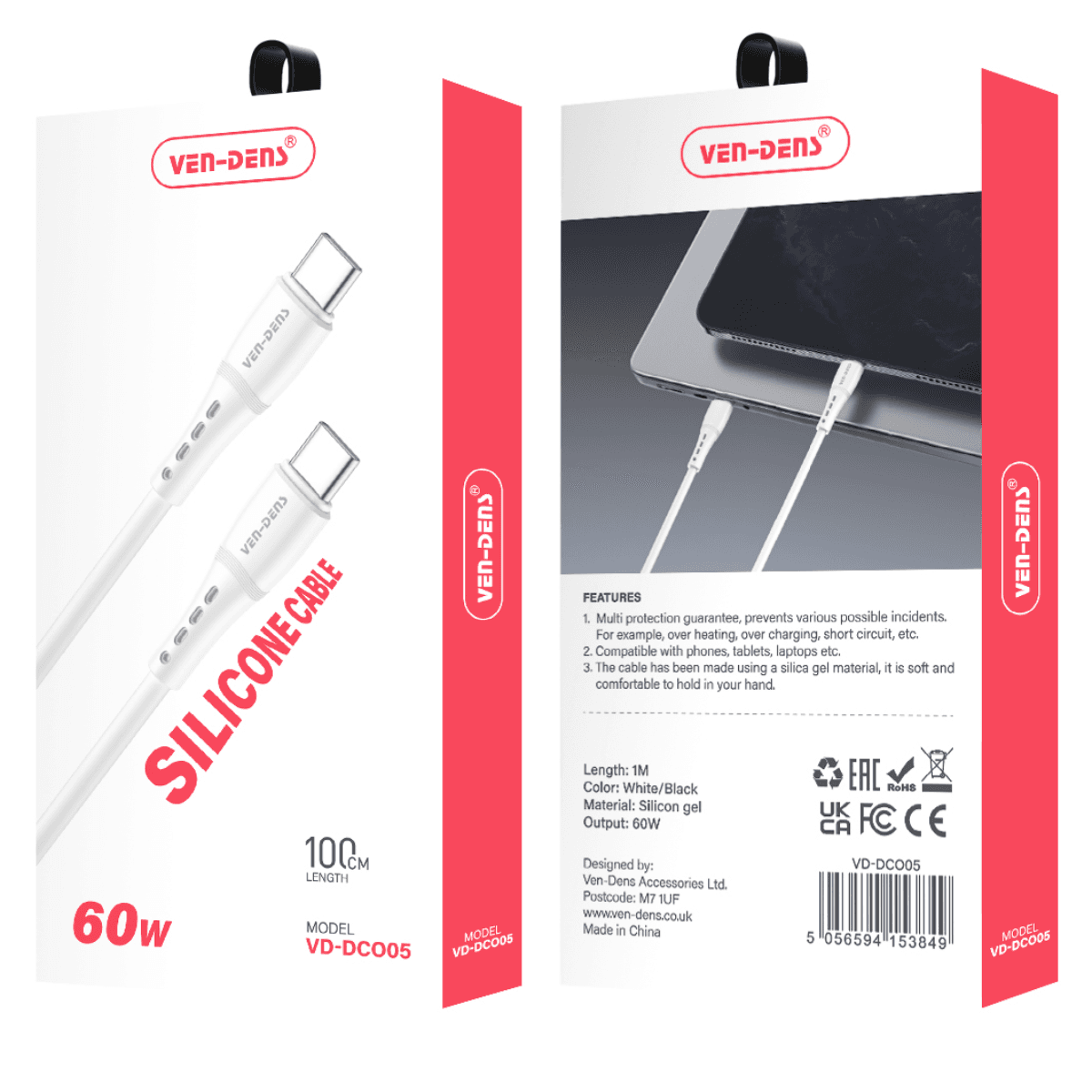 60W Silicone USB-C to USB-C Cable – Durable, Heat-Resistant, and High-Performance | VD-DCO05 - Image 2