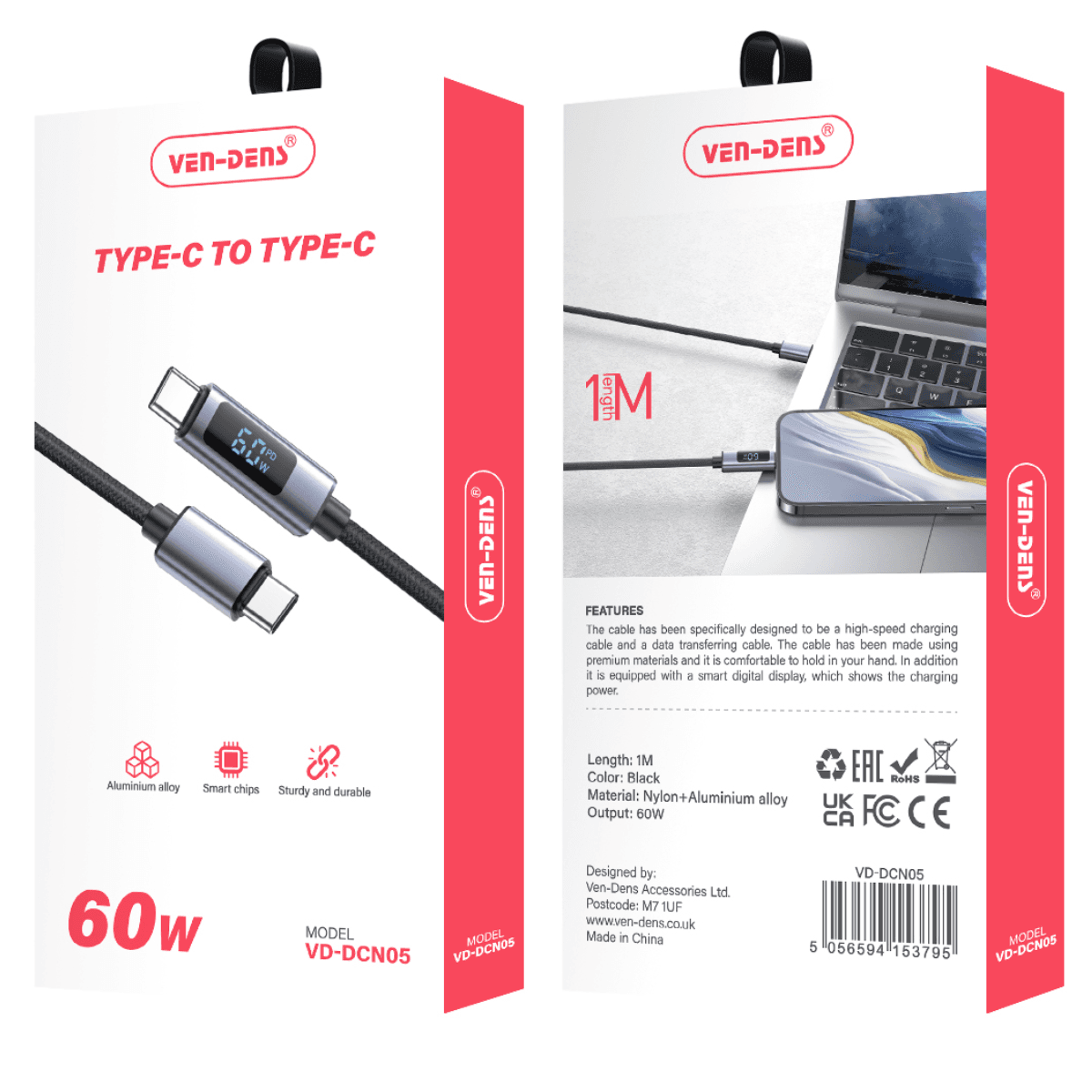 60W USB-C to USB-C Cable – Fast Charging, Heat-Resistant, and Durable | VD-DCN05 - Image 2