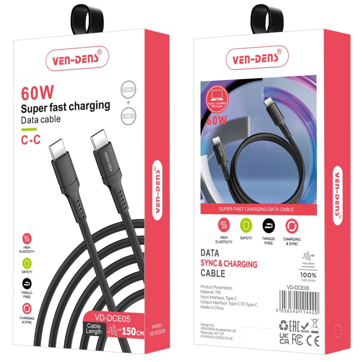 Data Sync & Fast Charging USB-C to USB-C Cable – Heat-Resistant, Durable, and Reliable | VD-DCE05 - Image 2
