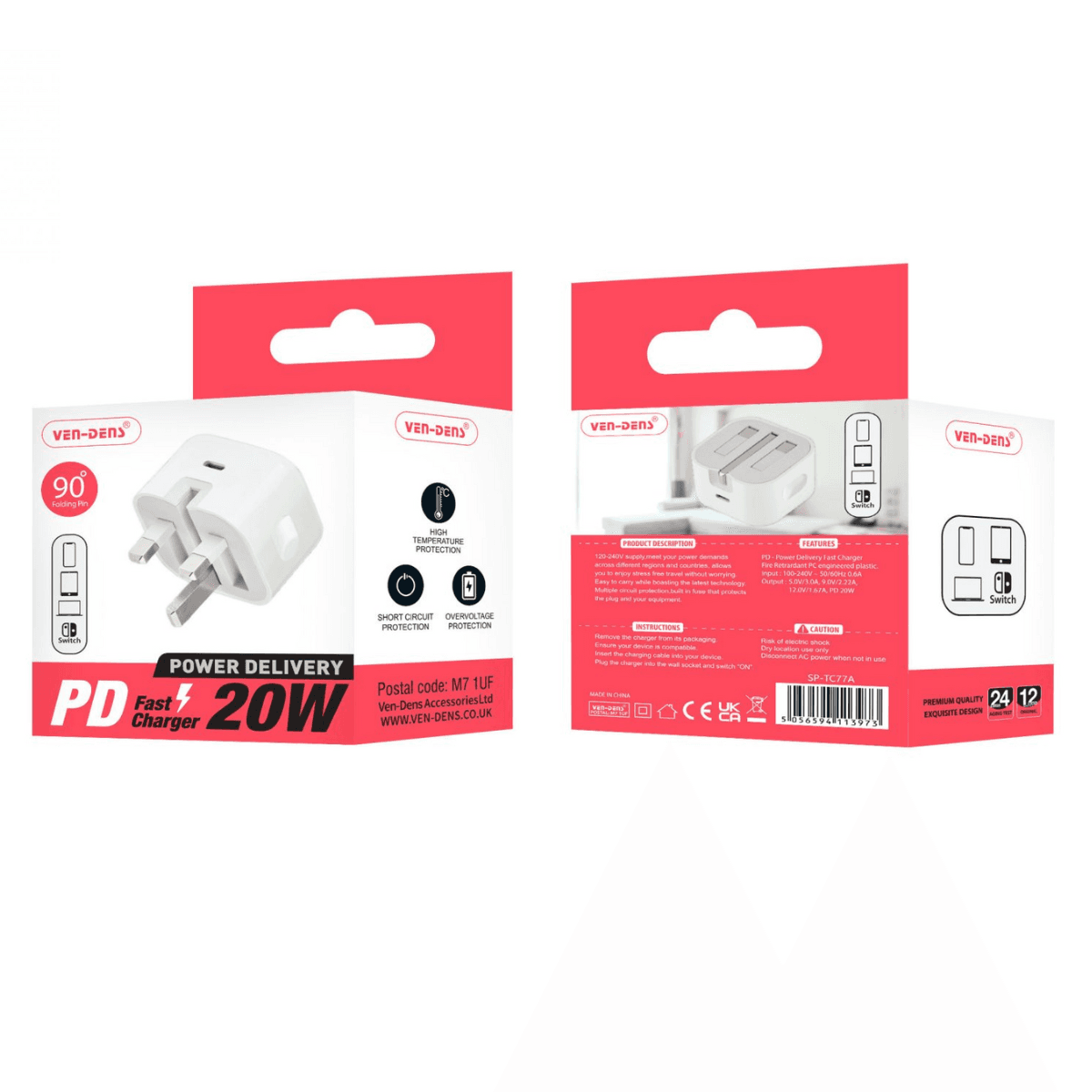PD 20W Fast Charger with Folding Plug (SP-TC77A, Black) – Compact, Reliable, and Travel-Friendly | SP-TC77A-BLACK - Image 2