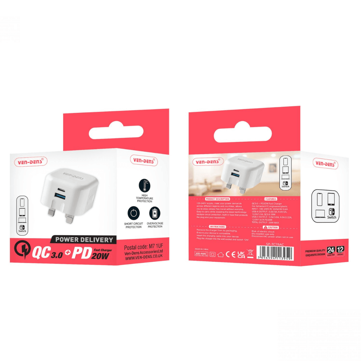 Dual Port QC 3.0 + PD 20W Fast Charger Wall Plug (Black) – Reliable, Versatile, and Travel-Friendly | SP-TC78AC-BLACK - Image 2