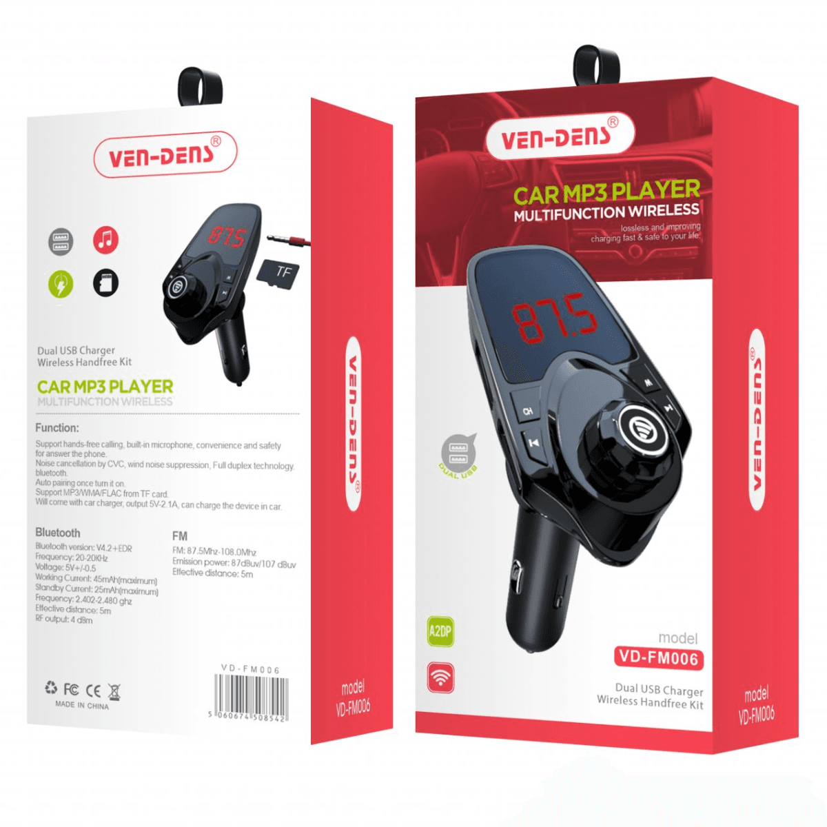 Car Charger and Bluetooth FM Player with TF and Aux Port – Hands-Free, Multi-Functional, and Reliable | VD-FM006 - Image 2