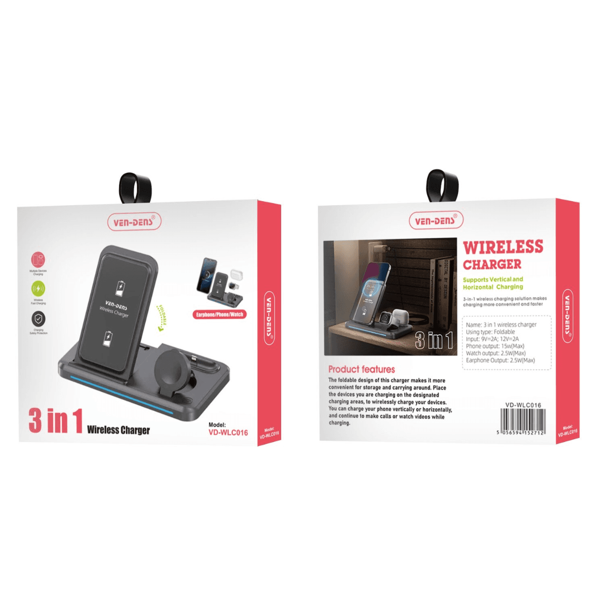 15W 3-in-1 Wireless Charger – Charge Your Phone, Watch, and Earphones Simultaneously | VD-WLC016 - Image 2