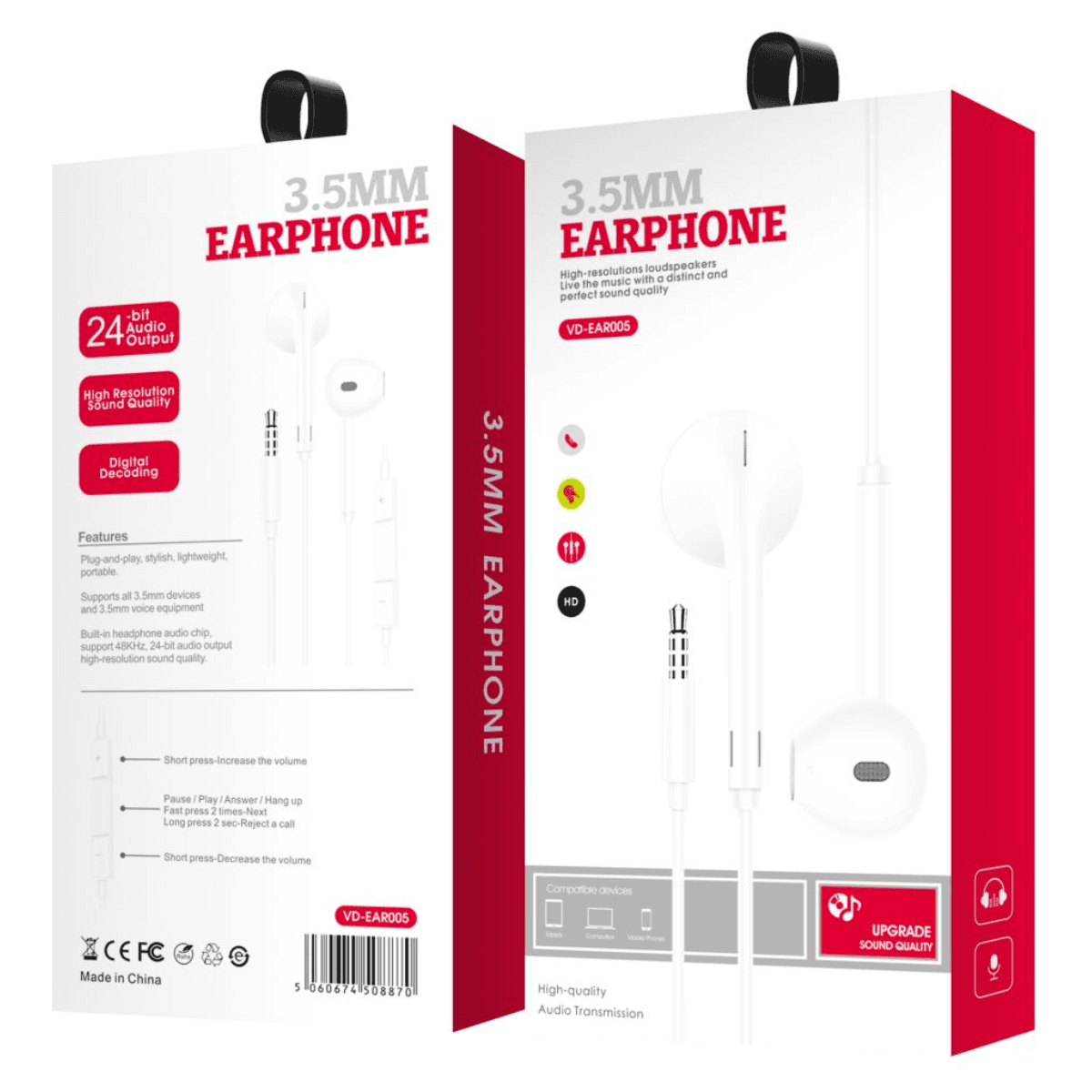 3.5mm Earphone – High-Resolution Audio, Stylish & Portable | VD-EAR005 - Image 2