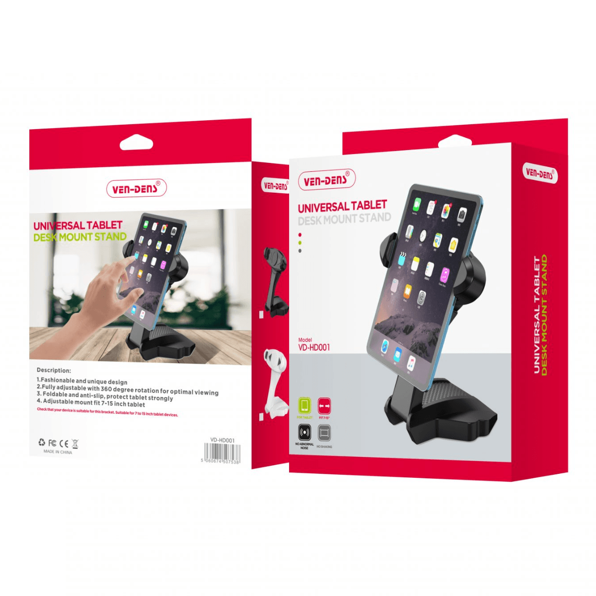 Tablet Desk Mount Stand – 360° Adjustable, Foldable & Universal Fit | VD-HD001 - Image 2