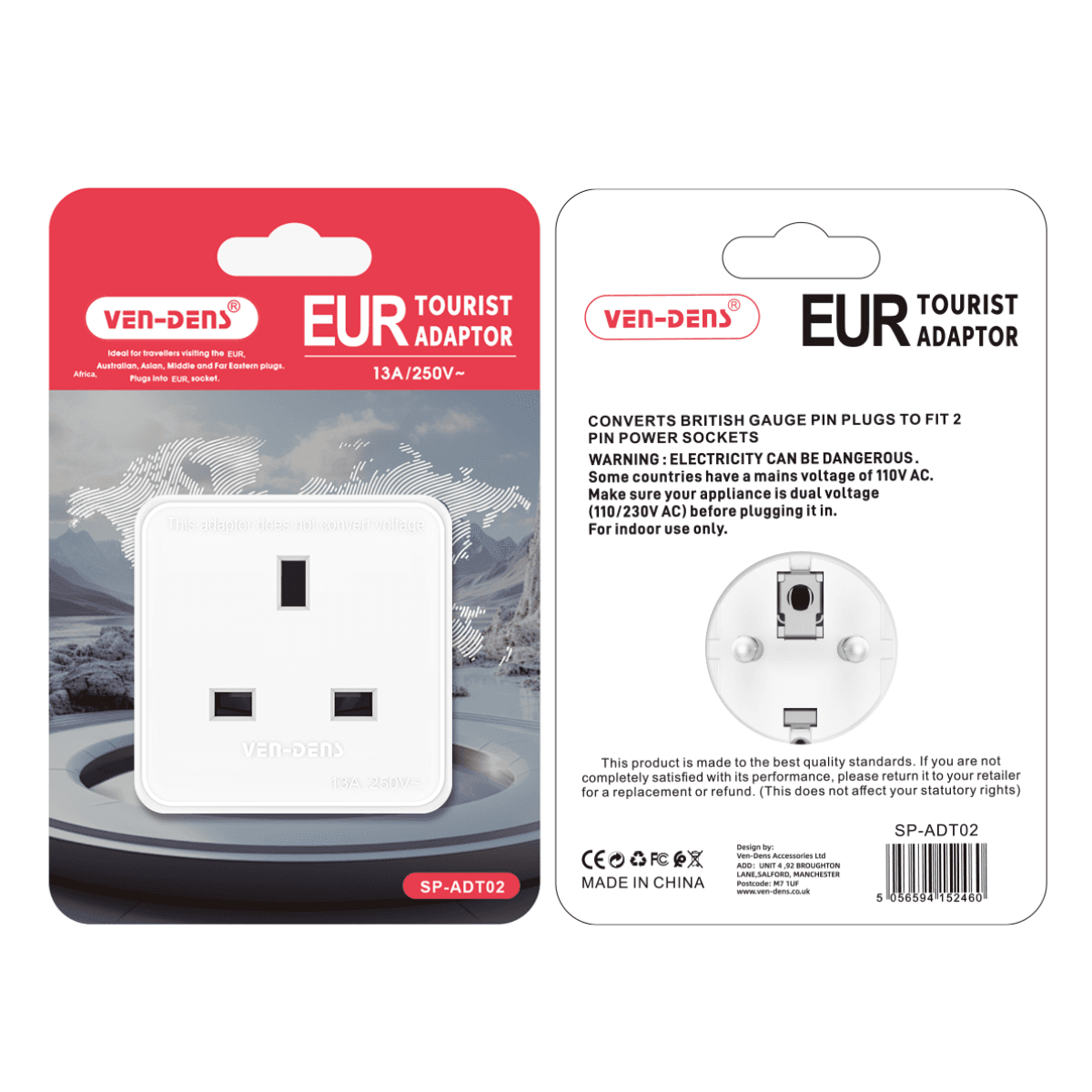 EUR Tourist Adaptor – Converts UK Plugs to European Sockets | SP-ADT02 - Image 2
