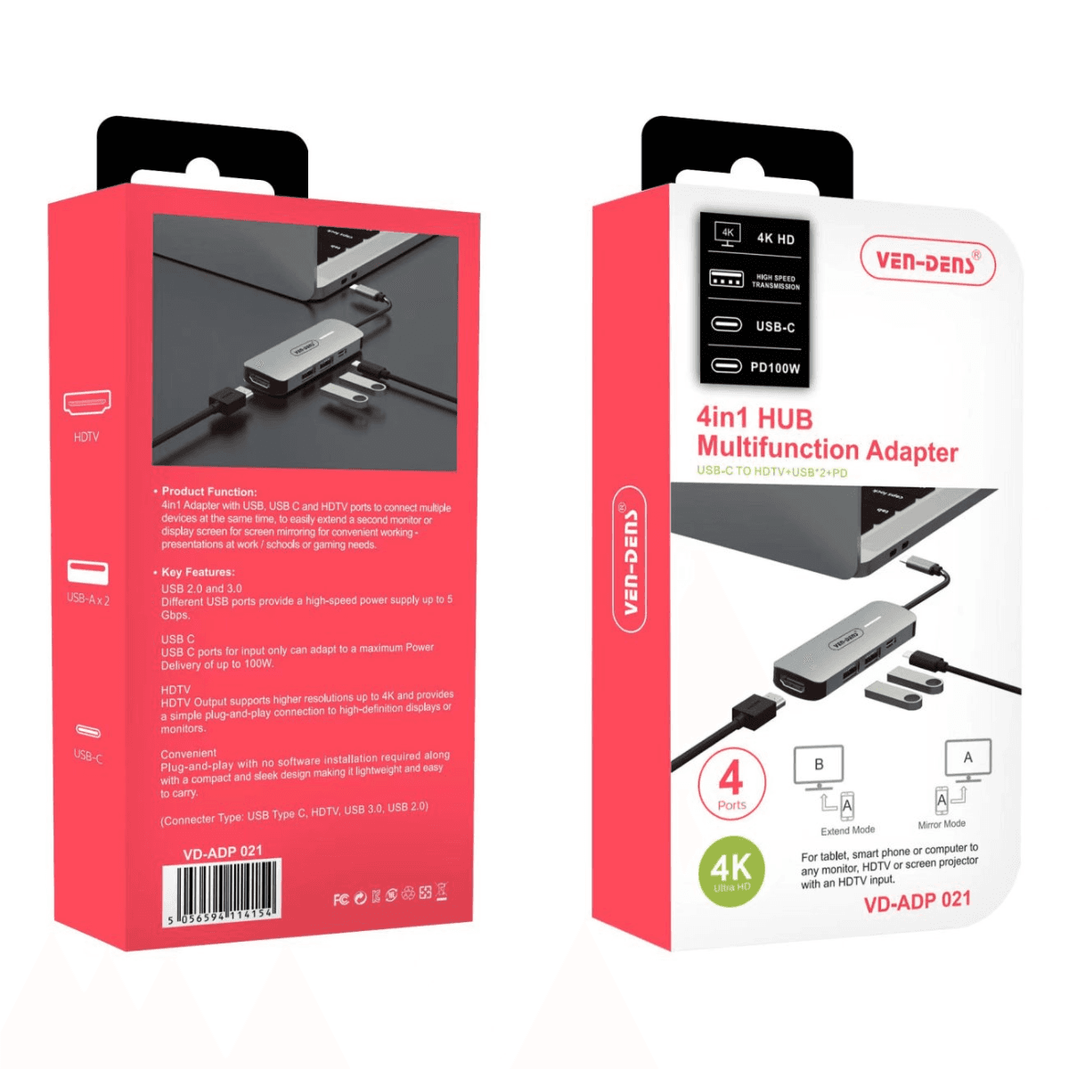 4-in-1 USB-C Multifunction Adapter – High-Speed Connectivity for Multiple Devices | VD-ADP021 - Image 2