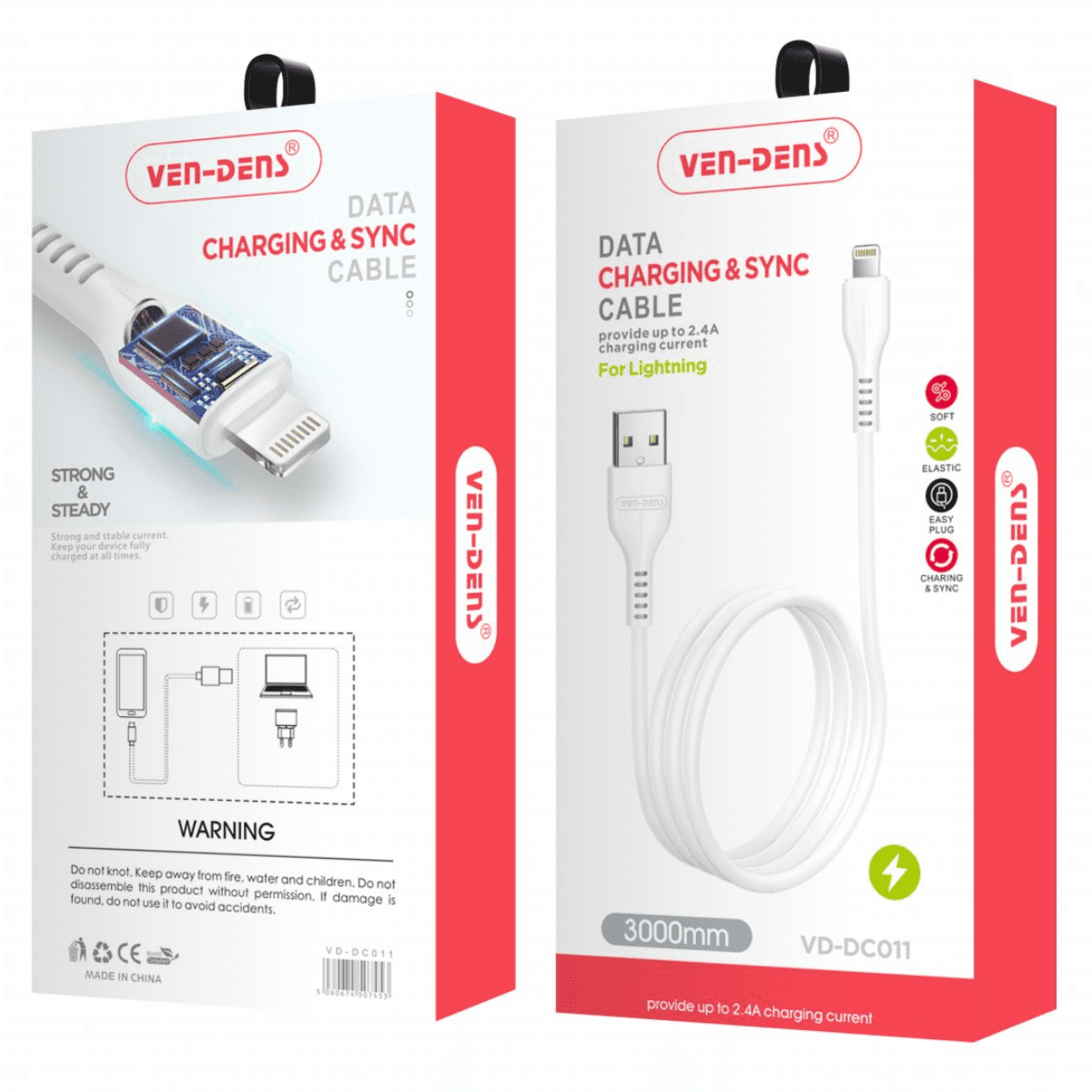 USB to Lightning Charging Cable (2.4A, 3m, White) | Safe & Reliable | VD-DC0011 - Image 2