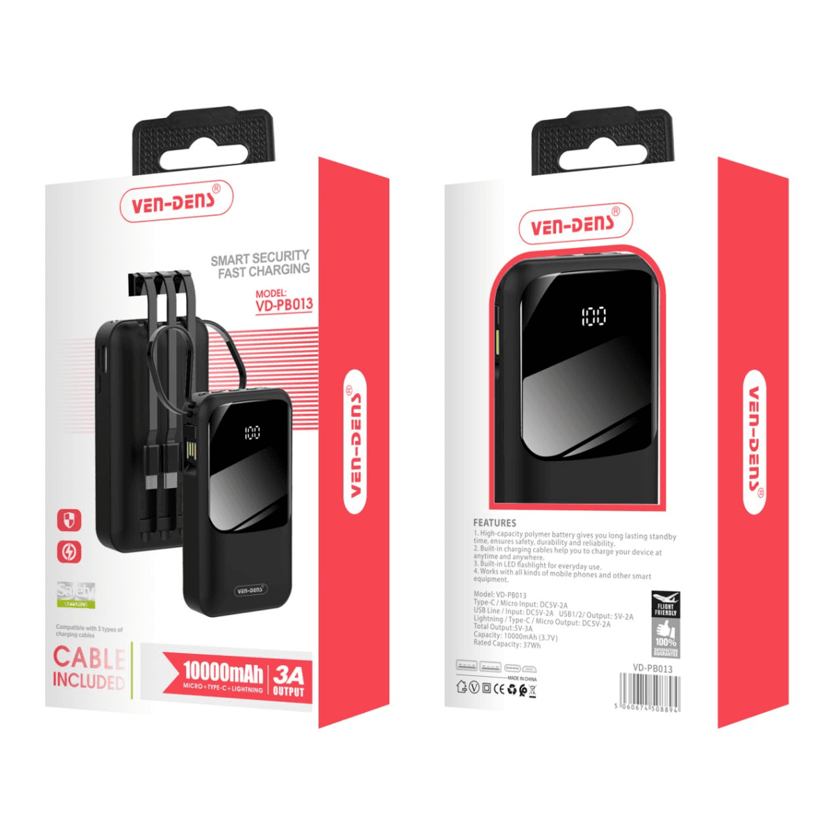 Power Bank 10000mAh 3A Output with 3 Built-in Charging Cables – Fast & Reliable Charging On-the-Go | VD-PB013-1 - Image 2