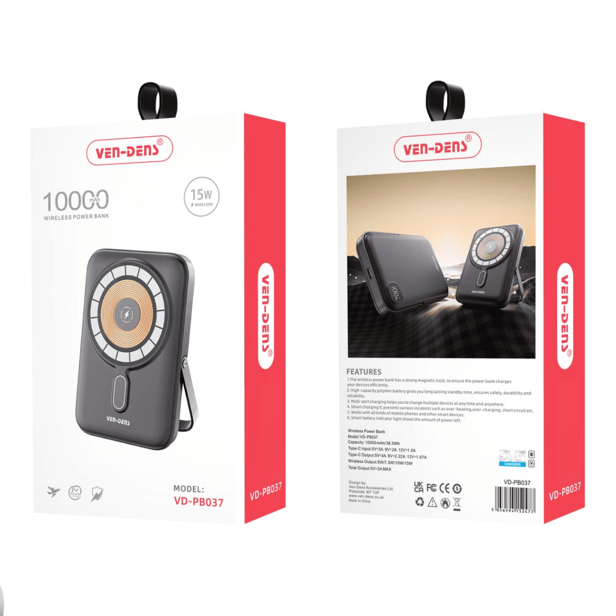 Power Bank 10000mAh 15W Wireless Charger with Built-in Stand – Fast, Efficient & Convenient Charging | VD-PB037 - Image 2