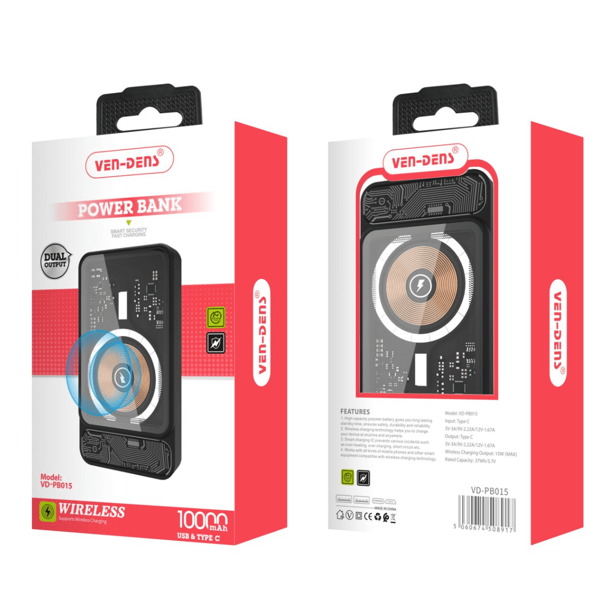Wireless Power Bank 10000mAh USB & Type-C – Fast & Efficient Charging | VD-PB015 - Image 2