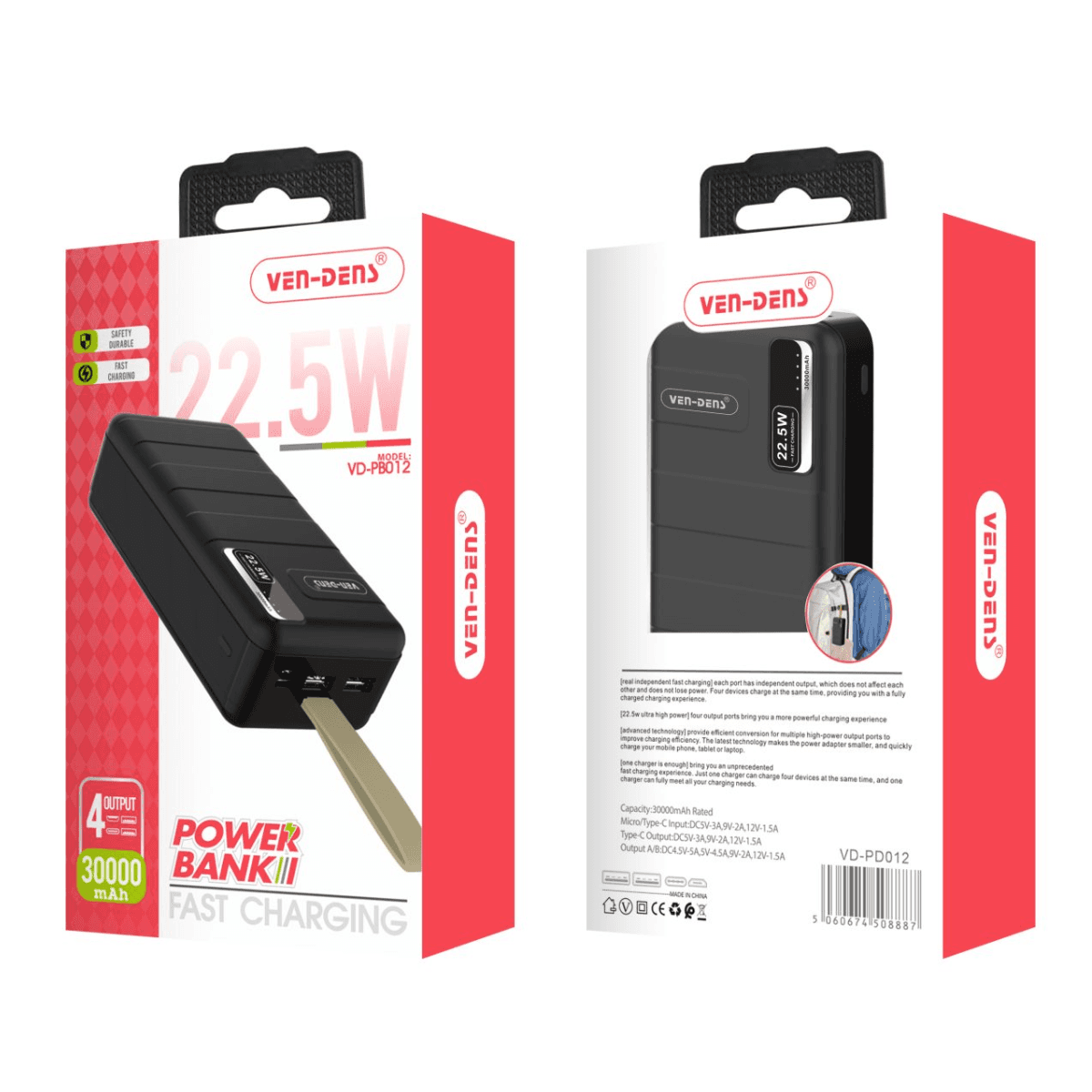 Power Bank 30000mAh 4 Output – Ultra High-Capacity Charging Solution | VD-PB012 - Image 2