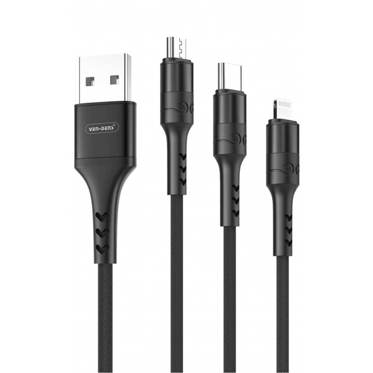 3-in-1 USB to Type-C, Lightning & Micro Cable (1.2m, Black) | Fast & Durable | VD-DC002 - Main view
