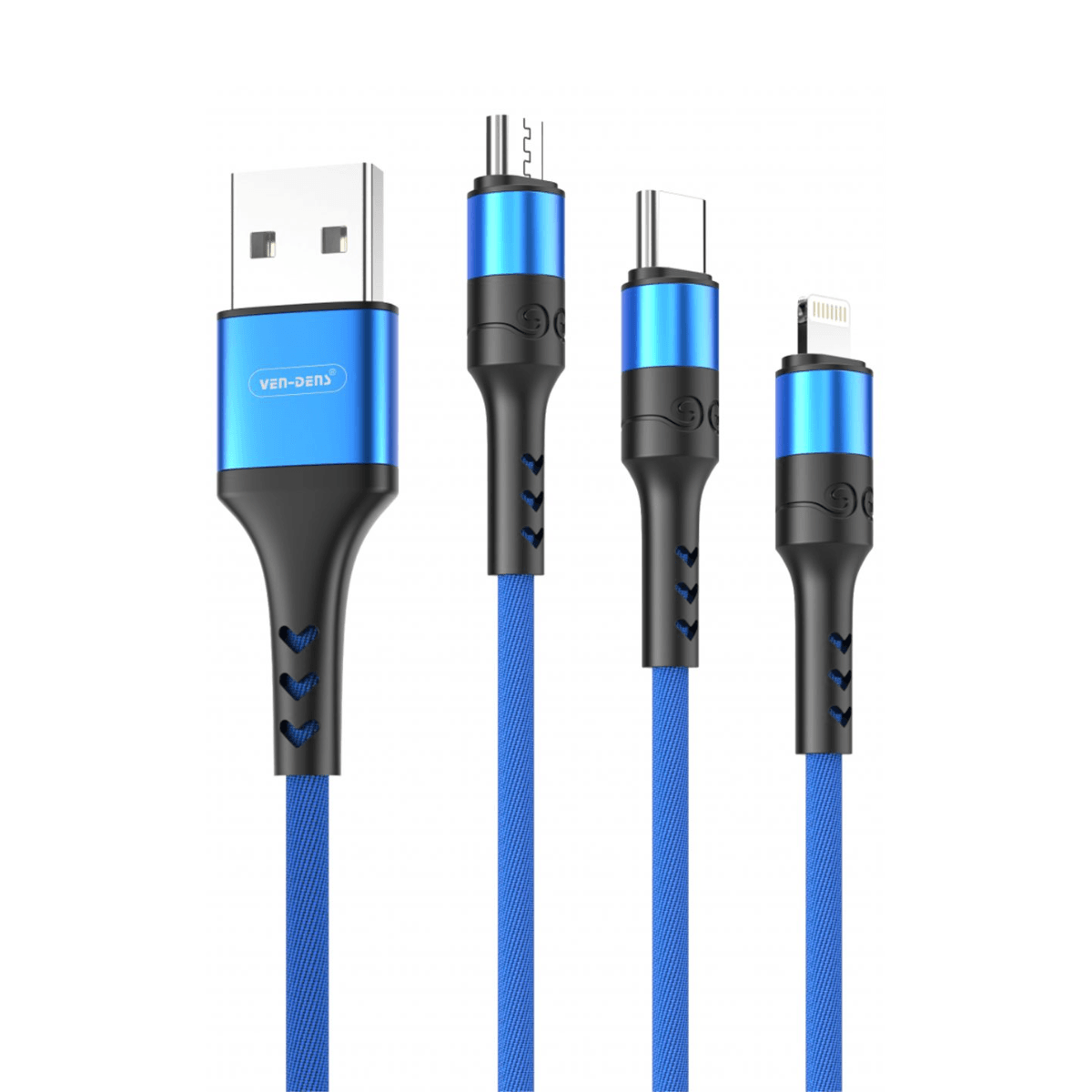 3-in-1 USB to Type-C, Lightning & Micro Cable (1.2m, Blue) | Fast & Durable | VD-DC001 - Main view